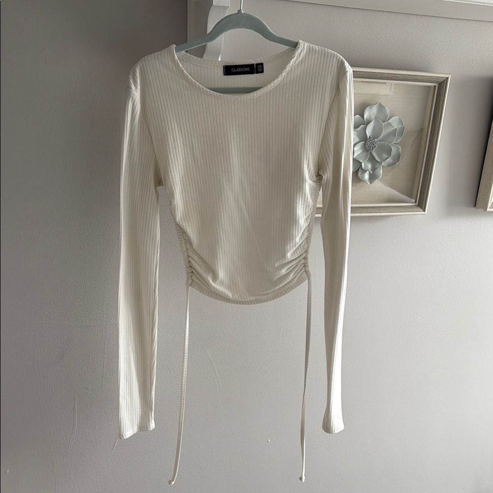 Glassons Cream Ribbed Long Sleeve Top size XS